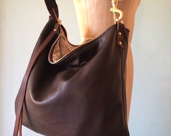 Brown leather bag, dark brown leather handbag, leather messenger bag, chocolate brown leather purse
