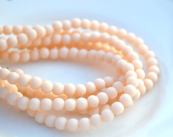 Pale Peach 4mm Frosted Glass Beads 8 inch strand