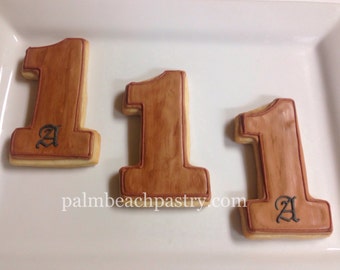 Woodgrain #1 1st Birthday Sugar Cookie favors 1 Dozen (12)