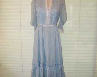 Vintage Blue prairie dress, farmgirl dress, bohemian boho dress, hippie chick, fit to flair, festival dress, calico, square dancing, medium