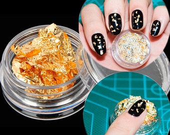 Gold Foil Flakes, Nail Art Acrylic UV Gel Decoration 6 PCS