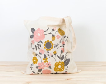 Flowers Tote bag, screen printed canvas Tote bag, organic canvas tote, perfect wedding gift, depeapa, illustration, eco tote bag