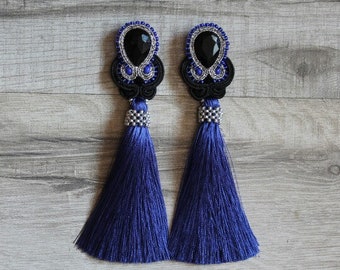 Jewelry soutache,e,blue earrings,long earrings,handmade,dangle earrings