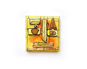Yellow face, 3D wall sculpture, Modern ceramic, Wall art ceramic, Colorful sculpture, Contemporary ceramics, Ceramic artist, 99heads