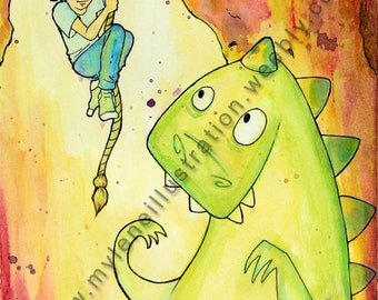 Watercolor reproduction, a monster at the bottom of the cave