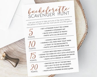 Bachelorette Scavenger Hunt, INSTANT DOWNLOAD, Printable Bachelorette Game, Selfie Challenge, Photo Game, Hen Party Game