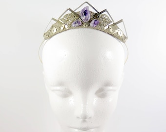 Yara Amethyst and Gold Filigree Crystal Tiara - by Loschy Designs