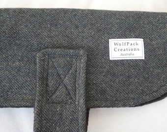 Grey Herringbone Wool Winter Dog Coat