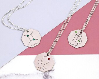 Zodiac Sign Necklace | Sterling Silver | Horoscope Necklace | Astrology Gift | Zodiac Signs Jewelry | Zodiac Necklace | Galaxy Jewelry Gift