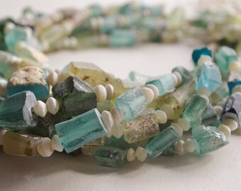 Ancient Roman Glass Beads- (1) 16" Bead Strand- Rectangle Beads- Afghanistan Beads- Bactrian Kingdom Glass (1058-RB)