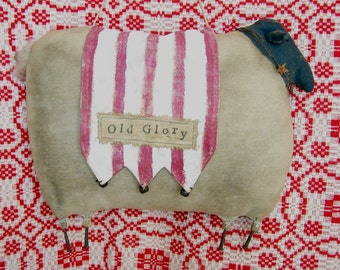 Rustic Sheep Doll, Door Hanger Sheep, Americana Decor, Home Decor Trends Home Decor Ideas Christmas Decor - Old Glory/Winter - READY TO SHIP