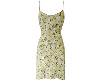 Vintage Slip Dress Grunge 90s Mint Green Ditsy Floral Size Medium