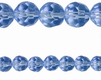10 x Round 8mm blue faceted glass beads
