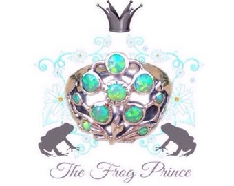 The Frog Prince Green Opal Sterling Silver Flower Size 7 Ring