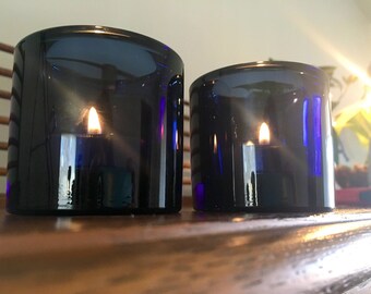 Heavy Cobalt Pressured Glass Candle Holders