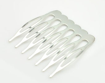 50Pcs White K Plated Metal Hair Combs, 7 teeth, Hair combs, Blank combs, head teeth comb,Comb Findings.