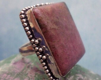 RING 925 sterling silver and RHODONITE (BA147)