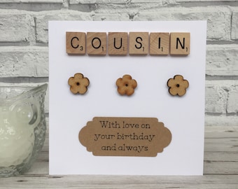 Cousin Birthday Card, Cousin Scrabble Birthday Card, Scrabble Birthday Card For Cousin, Scrabble Birthday Card
