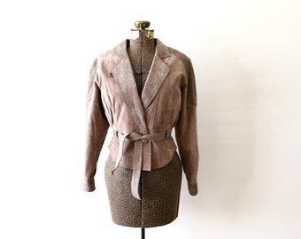 womens brown suede leather jacket - 80s cropped moto jacket - boho cowgirl western jacket - extra small leather jacket xs
