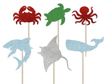 Under the sea Cupcake Toppers, Cake Topper, Cake Decoration, Ocean Theme party, Sea Theme Party, Sharks Theme party