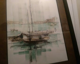 Sailboat watercolor beautiful framed painting