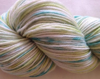 Hand dyed sparkle sock yarn 100g merino / nylon / stellina in Enchanted Glade colourway