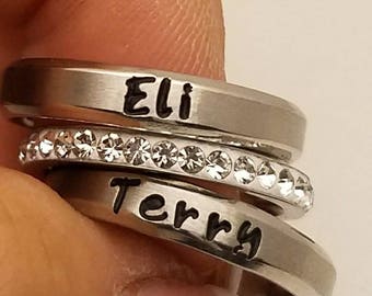 3 pc. set,stacking rings,name rings,stacking name rings, Mother's rings,personalized name ring, custom name ring,hand stamped ring,mom rings