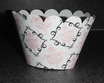 Wedding Cupcake Wrappers Pink and Black Wedding Celebration