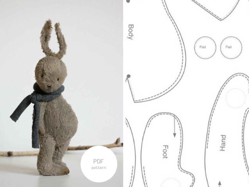 PDF Sewing Pattern & Tutorial Stuffed Bunny 7 Inches Mohair