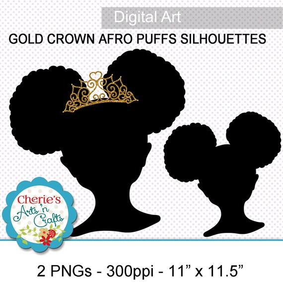 Download Afro Puffs Little Girl With Gold Crown Silhouette PNG Images