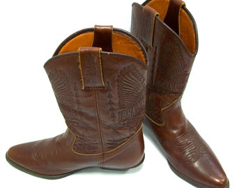 Cowboy Western Leather Boots, US size 9.5 \ EU size 43, Brown Leather Boots, Western boots, Leather Cowboy boots, Vintage