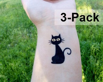 Cat Tattoo, Black Cat Temporary Tattoos, Halloween Tats, Animal Body Stickers, Jewel Flash Tattoos, Kitty Fake Tattoos, Transferable Cats