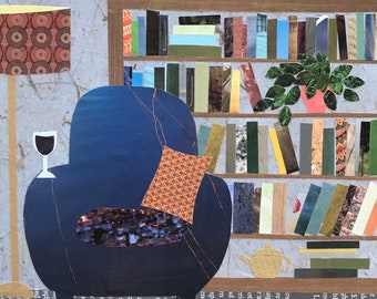 Woman Cave - original collage - books - original wall art