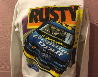 Rusty Wallace Miller Genuine Draft Ford Crewneck Sweatshirt M 90's Alore