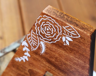 Hand painted floral pattern wood monogram wall decor, ANY LETTER, hand cut
