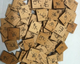 Alder Wood BSL British Sign Language Scrabble Tiles