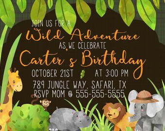 Safari Birthday Party Invitation, Digital