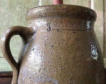 Antique Butter Churn w/ 3 Handles - Lid & Churning Stick - 3 Gallon