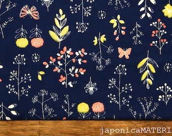 Japanese fabric, 1/2 yard, Flower & Leaf Navy, 100% cotton