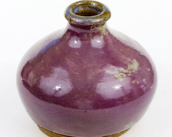 Vintage Hand-Thrown Studio Art Pottery Vase, Purple Glaze, Signed Mary Yoder