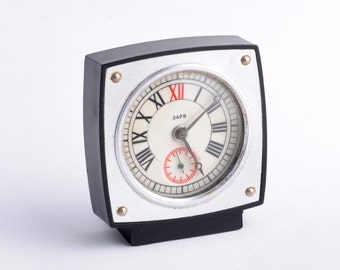 Vintage alarm clock - MINIATURE ,Soviet clock, Russian clock , Mechanical clock , Green clock , Slava