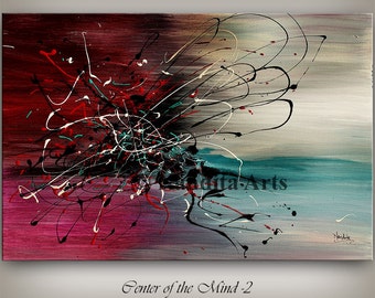 Abstract Painting 36" Wall Art by Nandita - Large Landscape Red painting on Canvas, Gift for Friend Modern Home Decor Ready to Hang
