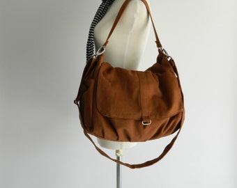 Canvas Messenger zipper bag,Cognac brown diaper bag ,Canvas Shoulder bag,cross body bag,gift for her - Sale 25% - / no.18 -DANIEL