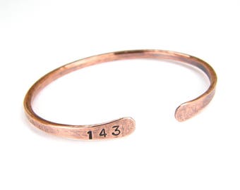 143 Antiqued Copper Bracelet, Hand Stamped Copper Bracelet, 8-Gauge, Mens or Womens, Made To Order