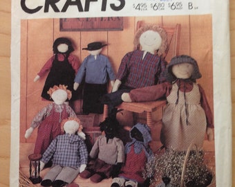 McCalls 2869 Primitive Folk Dolls and Doll Pin in Prairie Clothes with Carrier by Marti Michell - Sizes 10" 22" and 32"