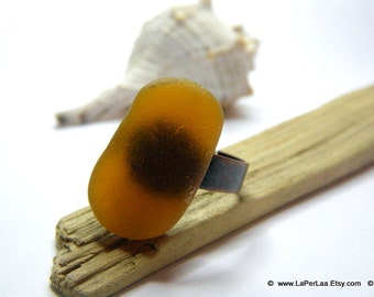 MERMAID's Tear RING - Organic Dark Amber Sea Glass Adjustable Ring with Genuine Natural Amalfi Sea Glass