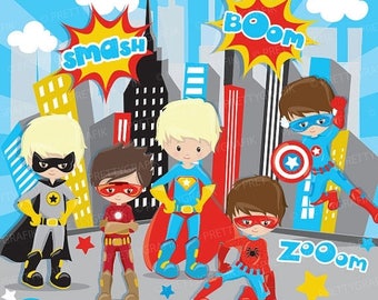 80% OFF SALE Superhero boys clipart commercial use, superhero kids vector graphics, digital clip art, digital images - CL883