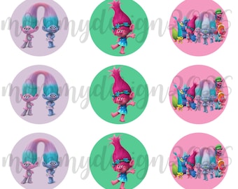 Trolls Bottle Cap Images Trolls 1 INCH Round Images Trolls 1