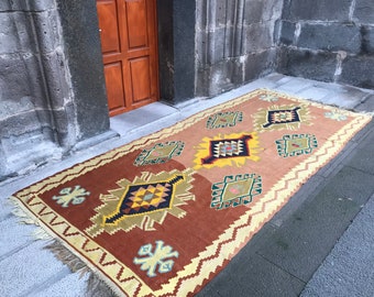 Free shipping Vintage Anatolian Oushak Rug Wool Low Pile Oushak Rug