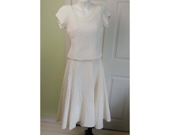 Vintage 1950's Ivory White Quilted Lounging Set Skirt Top